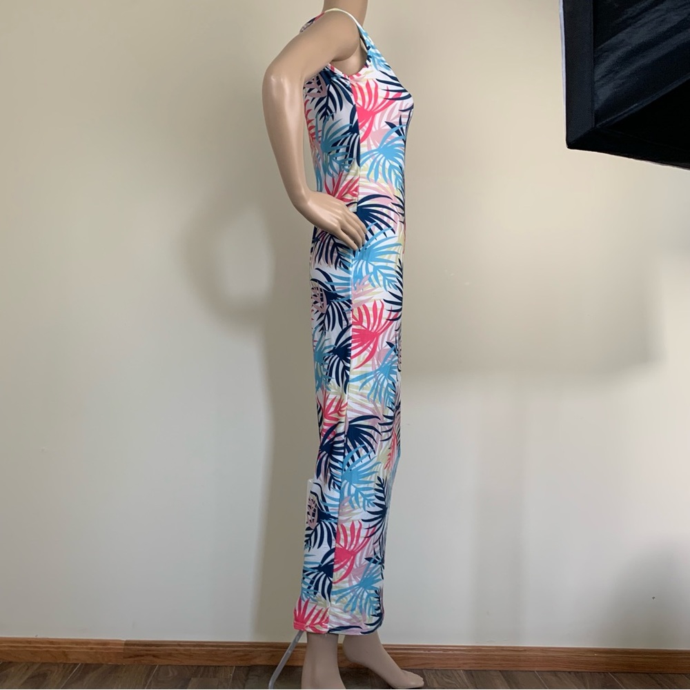 Women’s Sleeveless Floral Palm Printed Bodycon Stretchy Maxi Dress- Size Medium - Picture 2 of 6